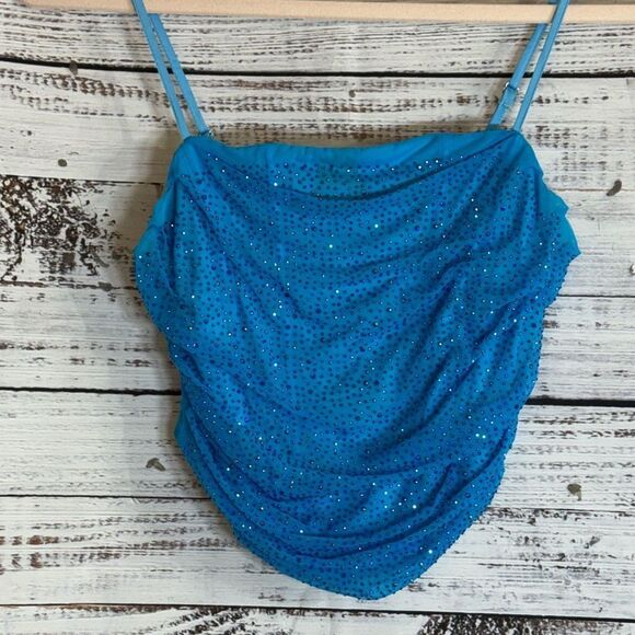 Fashion nova corset top Womens size XS sequin crop blue strapless samantha - Picture 2 of 9